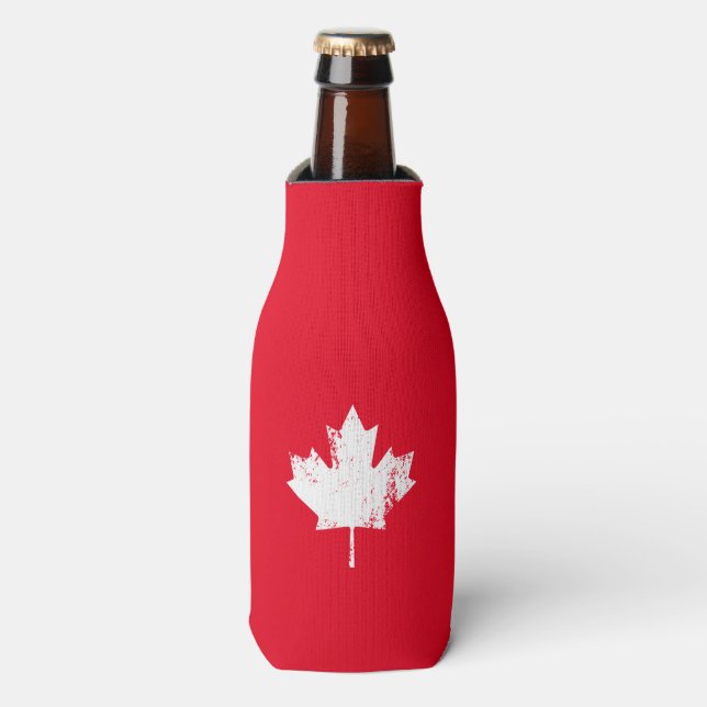 Rafraichisseur De Bouteilles Érable Drapeau Grunge Canada - Blanc Perdu (Bottle Devant)