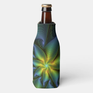 Rafraichisseur De Bouteilles Etoile Abstraite, Bleu brillant Vert Or Fractal Ar