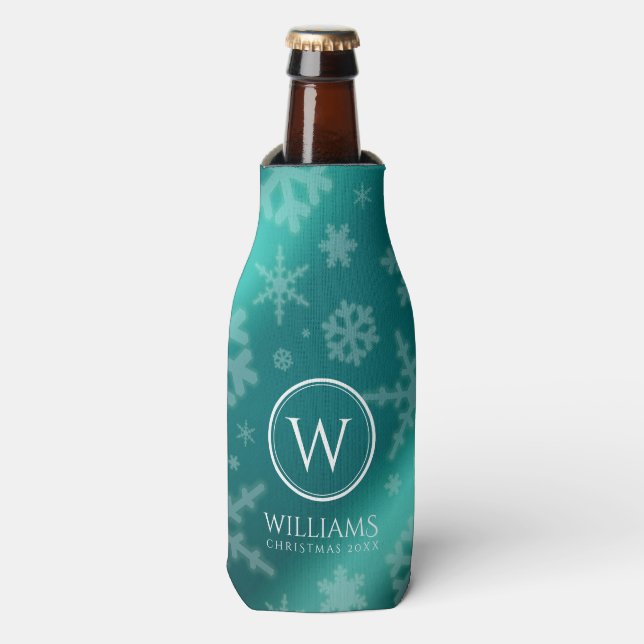 Rafraichisseur De Bouteilles Festif Blue Foil Snowflakes Monogramme Nom (Bottle Devant)