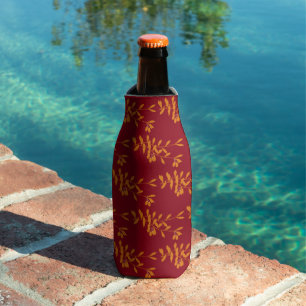 Rafraichisseur De Bouteilles Feuilles de branches de silhouette orange sur roug