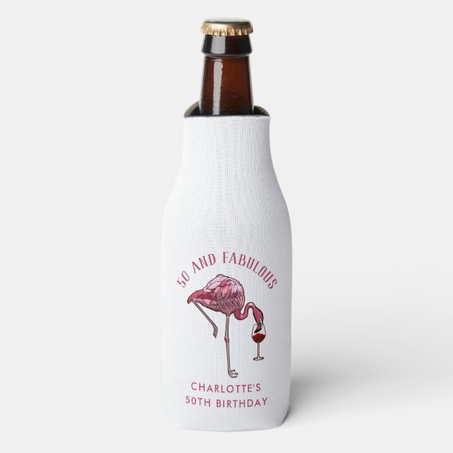 Rafraichisseur De Bouteilles Flamant rose personnalisé 50e anniversaire Novelty (Bottle Devant)