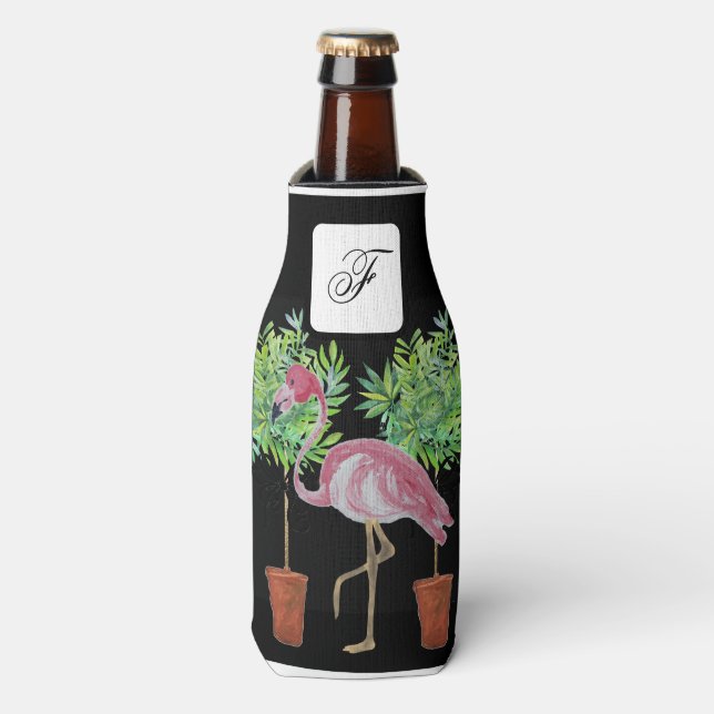 Rafraichisseur De Bouteilles Flamants roses de Flamant rose rose noir peut Glac (Bottle Devant)