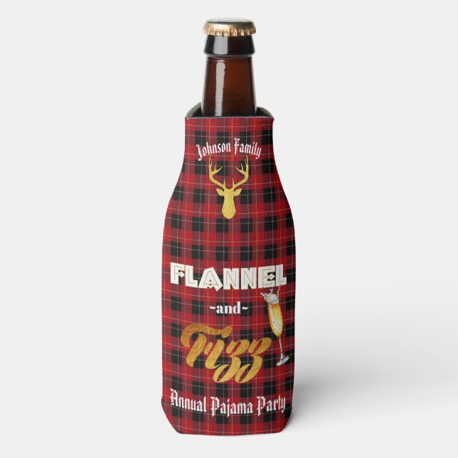 Rafraichisseur De Bouteilles Flannel & Fizz Red|Black Plaid|Gold Foil Holiday (Bottle Devant)
