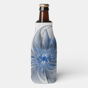 Rafraichisseur De Bouteilles Fleur d'art fractal à l'aquarelle bleue grise abst