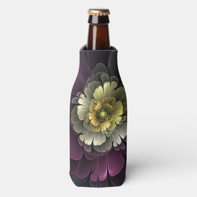 Rafraichisseur De Bouteilles Fleur fractale grise et pourpre moderne abstraite (Bottle Devant)