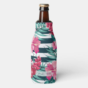 Rafraichisseur De Bouteilles Fleurs exotiques roses Monogrammes rayés