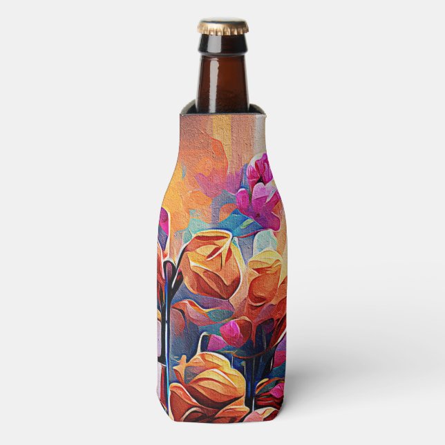 Rafraichisseur De Bouteilles Floral Abstract Art Orange Red Blue Flowers (Bottle Devant)