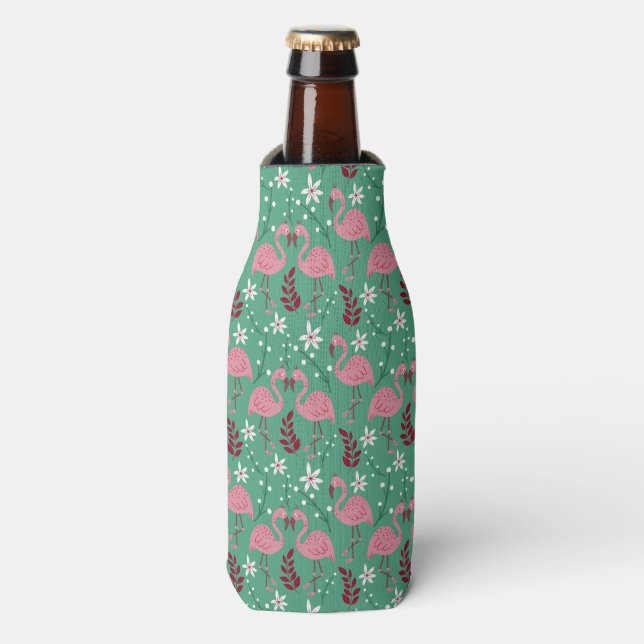 Rafraichisseur De Bouteilles Floral flamingo sans couture motif rose vert (Bottle Devant)