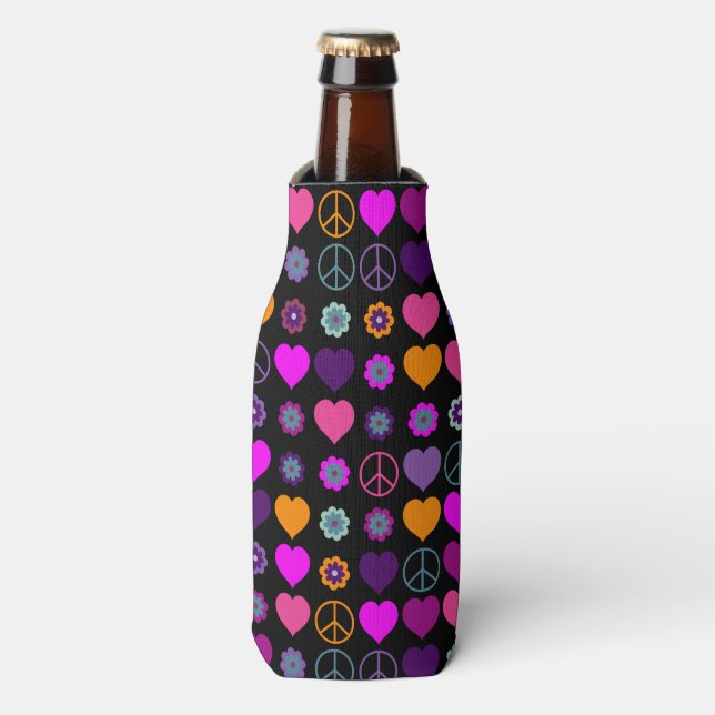 Rafraichisseur De Bouteilles Flower Power Heart Peace Motif + votre backgr. (Bottle Devant)