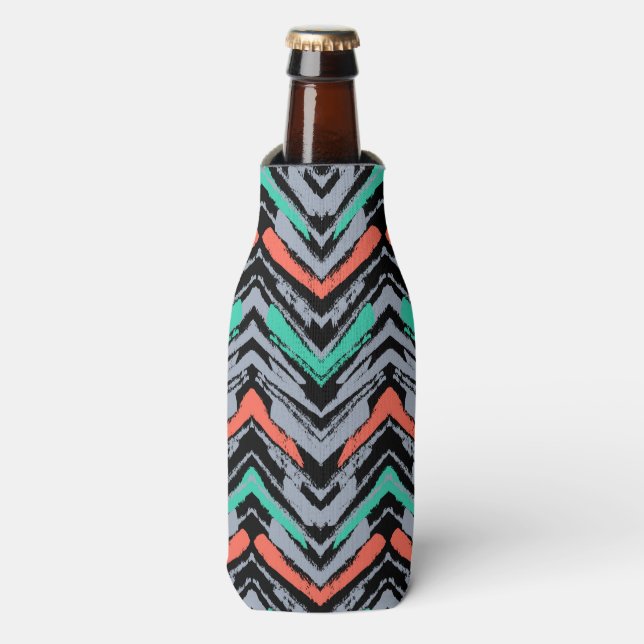 Rafraichisseur De Bouteilles Gray, Teal, et Coral Hand Drawn Chevron Pattern (Bottle Devant)