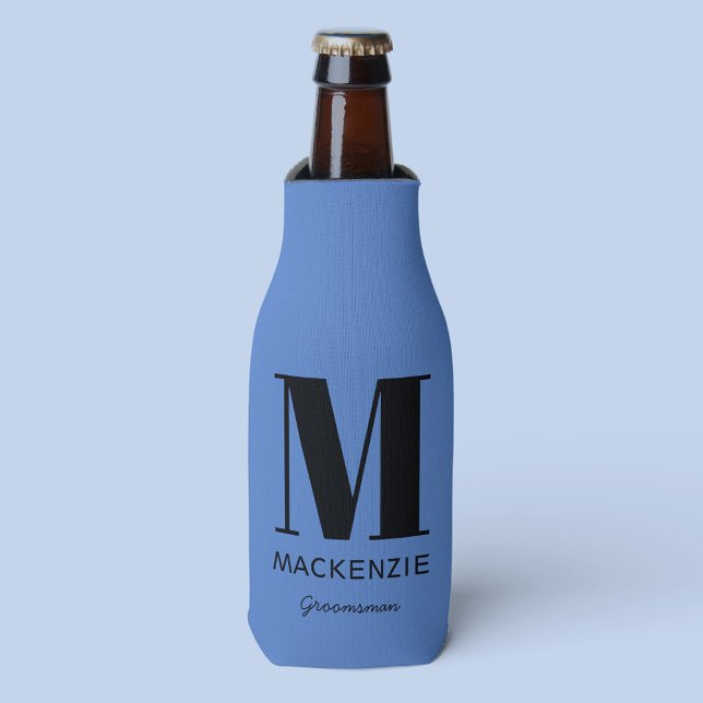 Rafraichisseur De Bouteilles Groomsman Monogramme Nom Bleu (Créateur téléchargé)