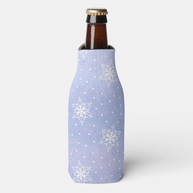 Rafraichisseur De Bouteilles Hiver Purple Ciel bleu Blanc Snowflakes Pois (Bottle Devant)