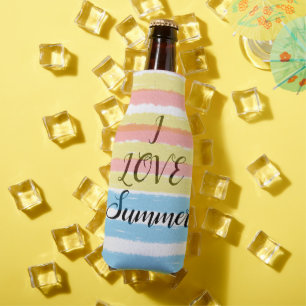 Rafraichisseur De Bouteilles J'aime les rayures aquarelles rose jaune bleu d'ét