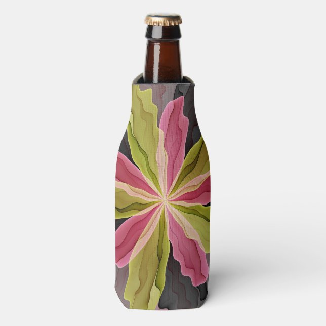 Rafraichisseur De Bouteilles Joy, Vert rose Anthracite Imaginaire Fleur Fractal (Bottle Devant)