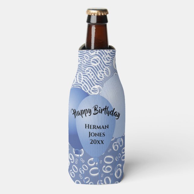 Rafraichisseur De Bouteilles Joyeux anniversaire 60e numéro Motif bleu et blanc (Bottle Devant)