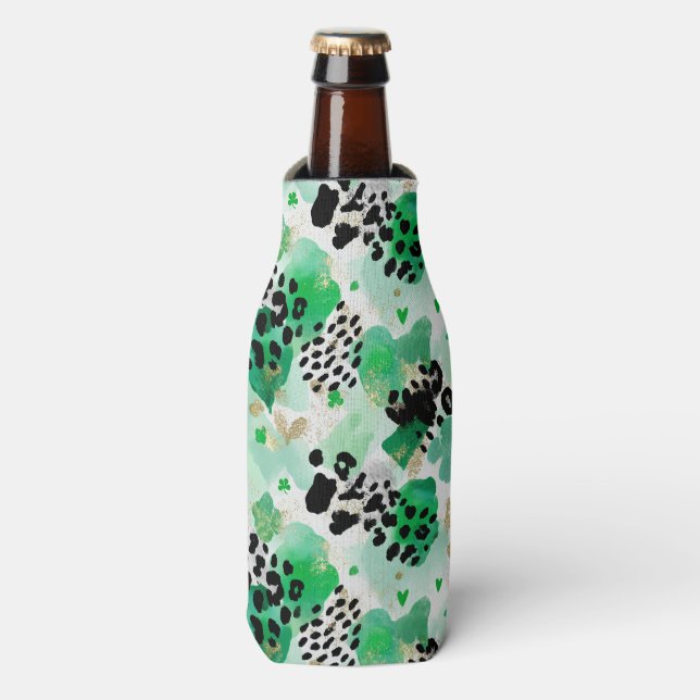 Rafraichisseur De Bouteilles La Saint-Patrick Vert Léopard & Cœur Shamrock (Bottle Devant)