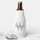 Rafraichisseur De Bouteilles Le nom et le monogramme des développeurs de script<br><div class="desc">Ajoutez une touche personnelle à votre mariage avec un glacière de toilette personnalisé. Ce glacière bouteille est doté du nom de marionnettiste personnalisé dans le style de police de script classique gris avec des détails mariages dans le style de police serif classique gris et monogramme dans le style de police...</div>