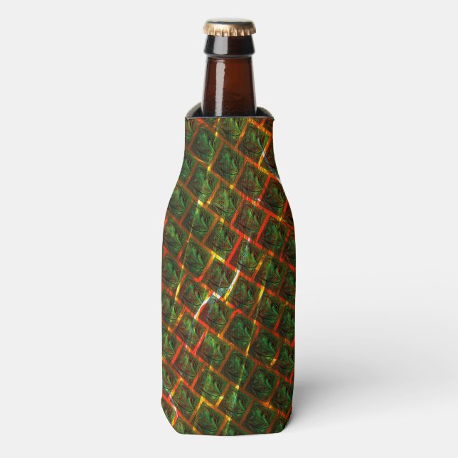 Rafraichisseur De Bouteilles 'Les yeux encadrés verts', rayures ou grille rouge (Bottle Devant)