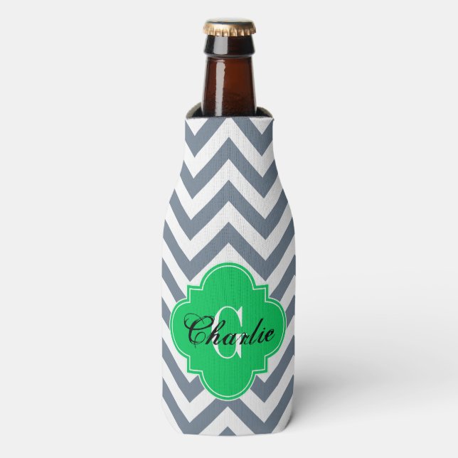 Rafraichisseur De Bouteilles LG Chevron Émeraude Vert Nom Initial Monogramme (Bottle Devant)