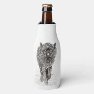 Rafraichisseur De Bouteilles Loup noir en colère dans la neige, hiver sauvage
