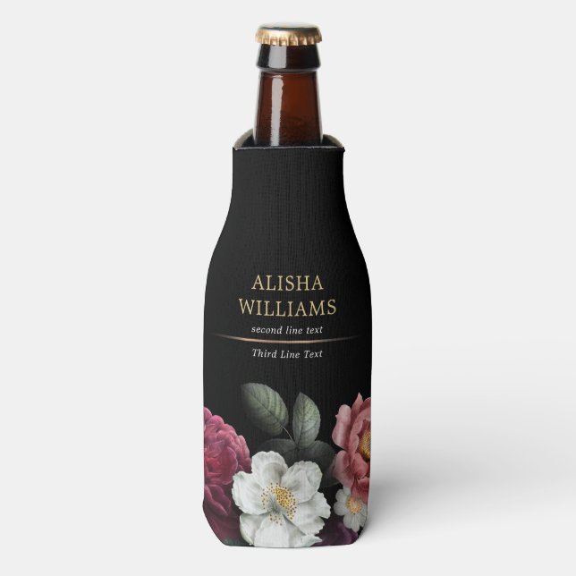Rafraichisseur De Bouteilles Luxe Personnalisé Floral Gold Noir (Bottle Devant)