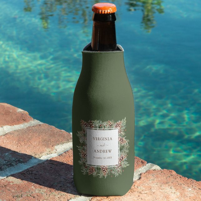Rafraichisseur De Bouteilles Mariage au Pin Vert (Hunter Green Pine Greenery Wedding Bottle Cooler by Painted Paperie
)