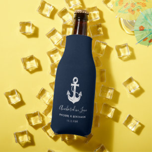 Rafraichisseur De Bouteilles Mariage Minimaliste Navy & Blanc Nom de Couple Per