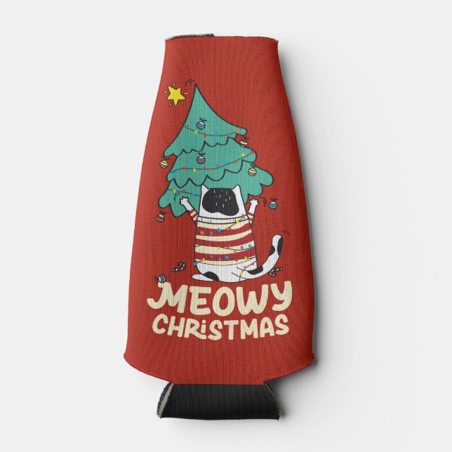 Rafraichisseur De Bouteilles Meowy Christmas Funny Amoureux des chats (Devant)