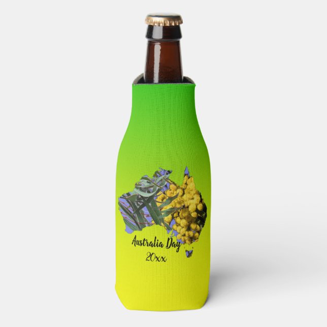 Rafraichisseur De Bouteilles Modifier le texte Australie Jour Gum Leaf Wattle S (Bottle Devant)