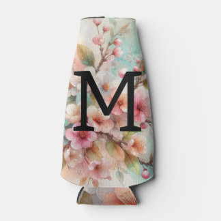 Rafraichisseur De Bouteilles Monogramme aquarelle florale roses cerisiers en fl