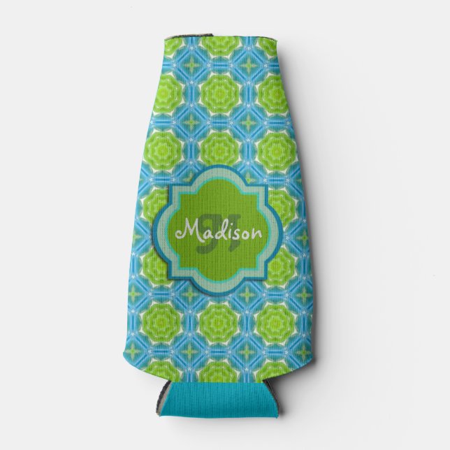 Rafraichisseur De Bouteilles Monogramme bleu et vert Mandala Motif (Devant)