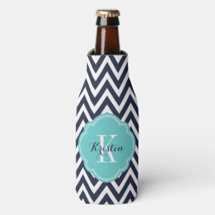Rafraichisseur De Bouteilles Monogramme bleu marine et turquoise Chevron