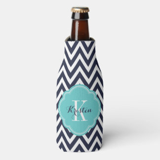 Rafraichisseur De Bouteilles Monogramme bleu marine et turquoise Chevron