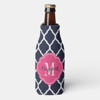 Rafraichisseur De Bouteilles Monogramme de Quatrefoil bleu marine et rose maroc