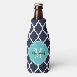 Rafraichisseur De Bouteilles Monogramme de Quatrefoil Marocain Marine et Turquo