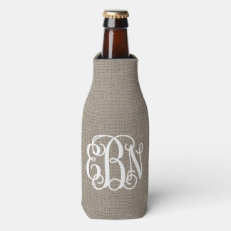 Rafraichisseur De Bouteilles Monogramme de script préppy de Burlap rustique