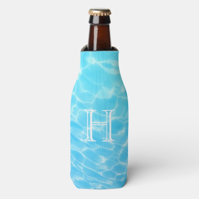 Rafraichisseur De Bouteilles Monogramme d'eau de piscine bleu ondulée (Bottle Devant)