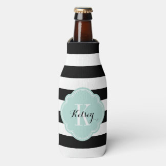 Rafraichisseur De Bouteilles Monogramme des rayures de preppy noir et menthe