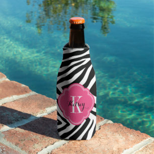 Rafraichisseur De Bouteilles Monogramme d'impression noir et rose chaud
