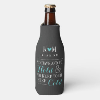 Rafraichisseur De Bouteilles Monogramme Mariage moderne gris et turquoise