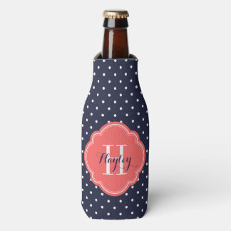 Rafraichisseur De Bouteilles Monogramme Pois bleu et corail