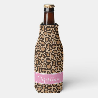 Rafraichisseur De Bouteilles Monogramme rose et Empreinte de léopard personnali