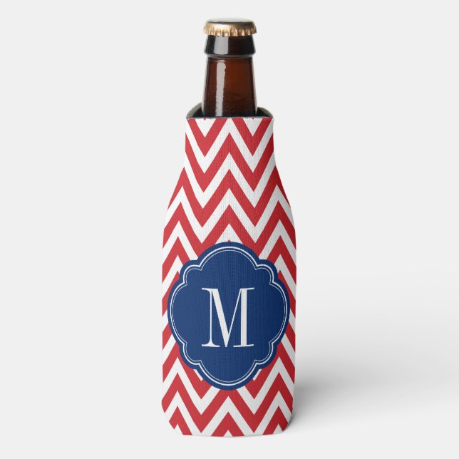 Rafraichisseur De Bouteilles Monogramme rouge blanc et bleu Chevron (Bottle Devant)