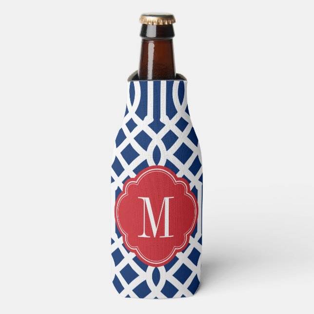 Rafraichisseur De Bouteilles Monogramme rouge blanc et bleu Trellis (Bottle Devant)
