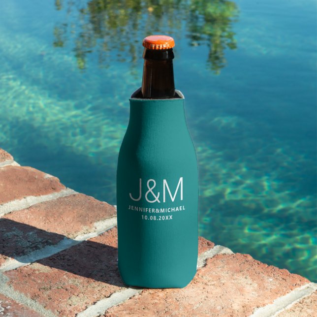 Rafraichisseur De Bouteilles Monogrammes Noms Modèle Turquoise foncé Mariage él (Piscine in situ)