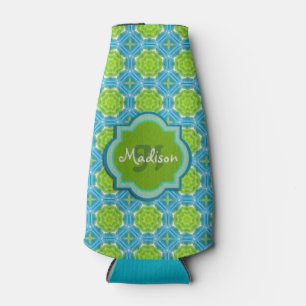 Rafraichisseur De Bouteilles Motif bleu et vert de mandala de monogramme