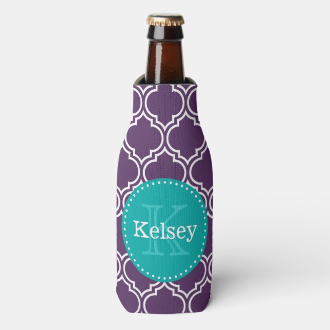 Rafraichisseur De Bouteilles Motif en carreaux violets marocains Turquoise Mono (Bottle Devant)