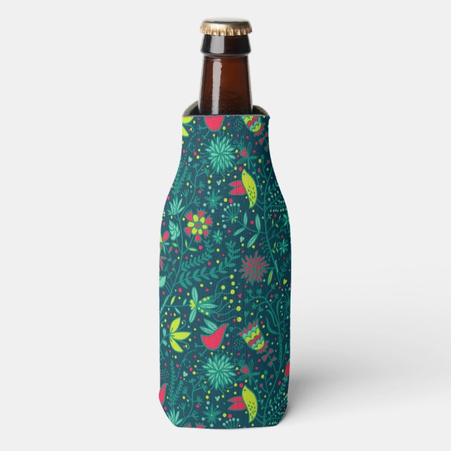 Rafraichisseur De Bouteilles Motif floral avec oiseaux de caricature (Bottle Devant)