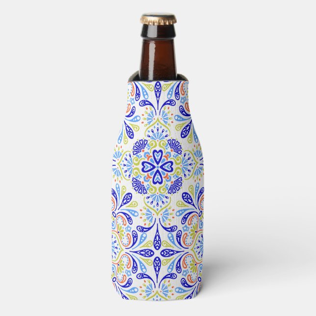Rafraichisseur De Bouteilles Motif kaléidoscope bleu et vert (Bottle Devant)