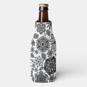 Rafraichisseur De Bouteilles Motif sans couture d'art floral rétro noir gris bl